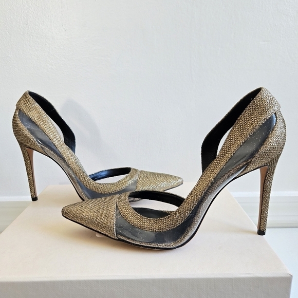 New Alexandre Birman Gold Metallic PVC Stiletto Heels NWT Size 8 US/38 EU - Picture 7 of 10